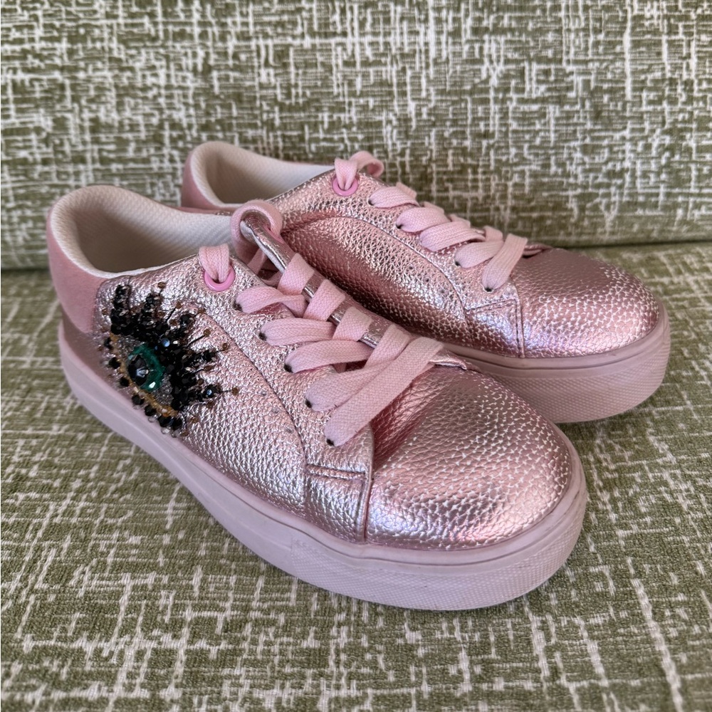 Kurt Geiger Mini Laney eye pink sparkle sneakers Kids size 1 bejeweled glam